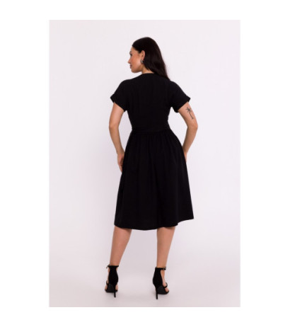 B279 Overlap dress with waist tie - black