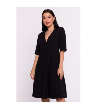 B280 Trapeze dress with V neckline - black