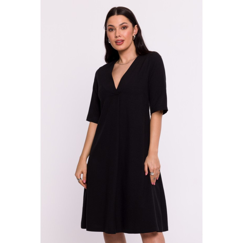 B280 Trapeze dress with V neckline - black