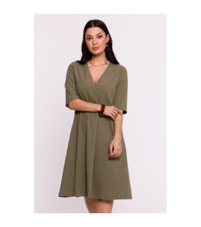 B280 Trapeze dress with V neckline - olive green