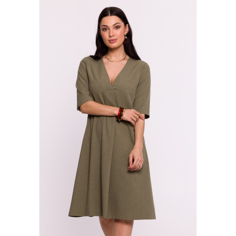 B280 Trapeze dress with V neckline - olive green