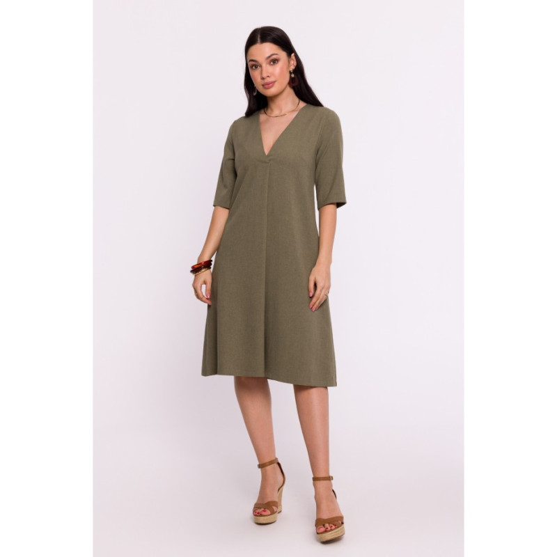 B280 Trapeze dress with V neckline - olive green