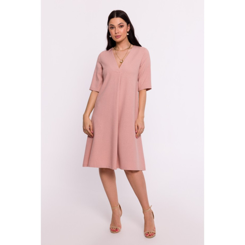 B280 Trapeze dress with V neckline - pink