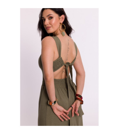 B281 Dress with rubberized belt and back tie - olive green