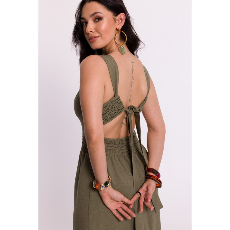 B281 Dress with rubberized belt and back tie - olive green