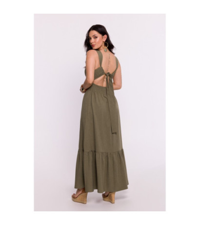 B281 Dress with rubberized belt and back tie - olive green