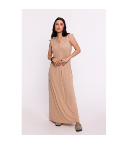 B284 Viscose maxi dress with overlap - cappuccino