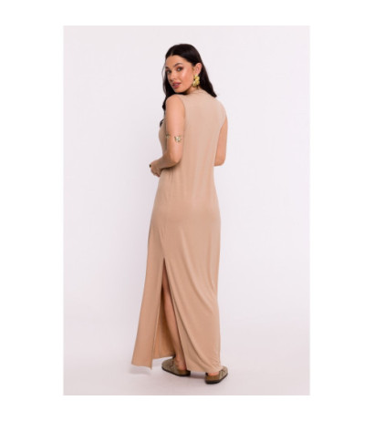 B284 Viscose maxi dress with overlap - cappuccino