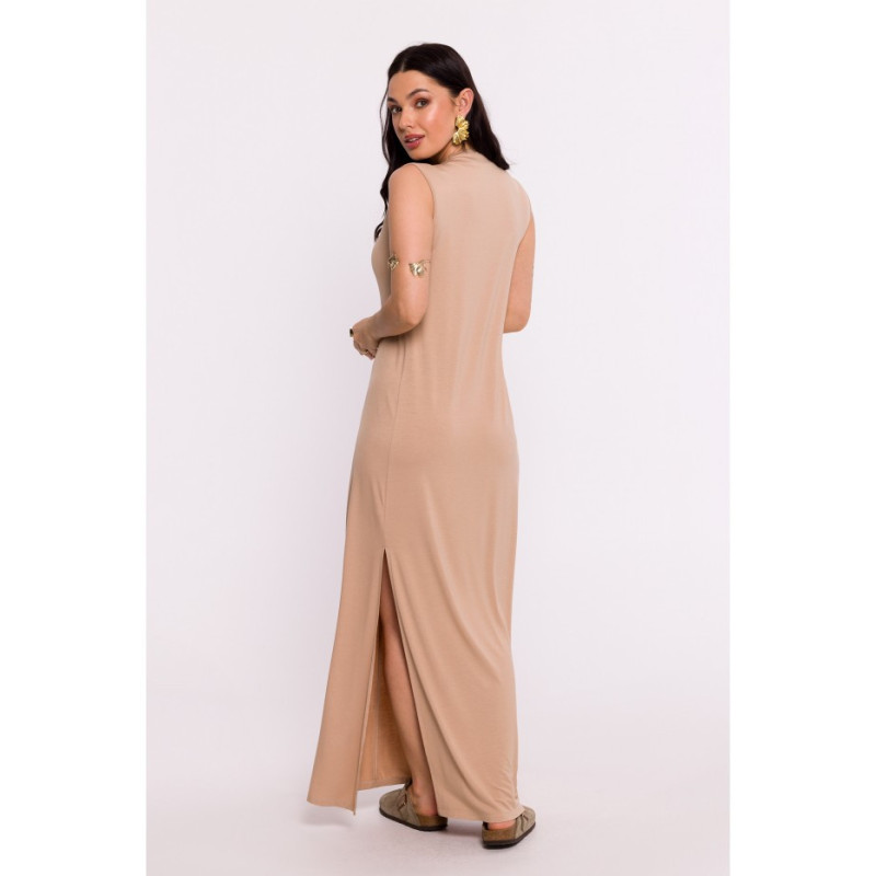 B284 Viscose maxi dress with overlap - cappuccino