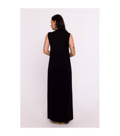 B284 Viscose maxi dress with overlap - black