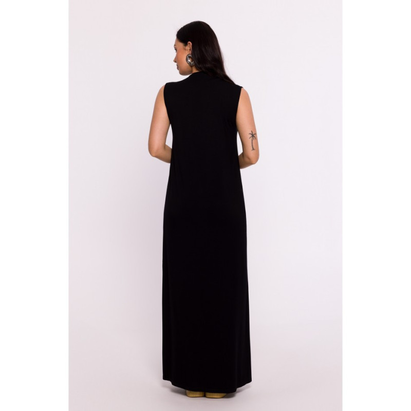 B284 Viscose maxi dress with overlap - black