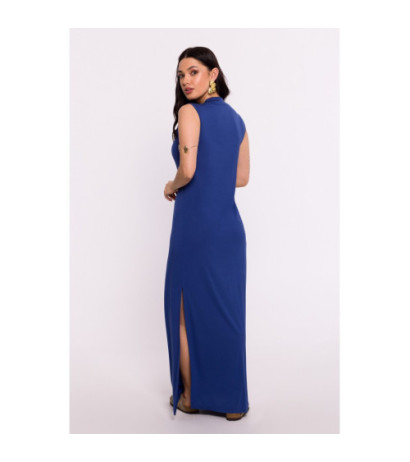 B284 Viscose maxi dress with overlap - blue