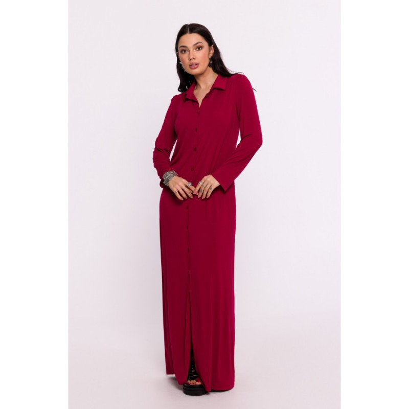 B285 Viscose button-down dress - maroon