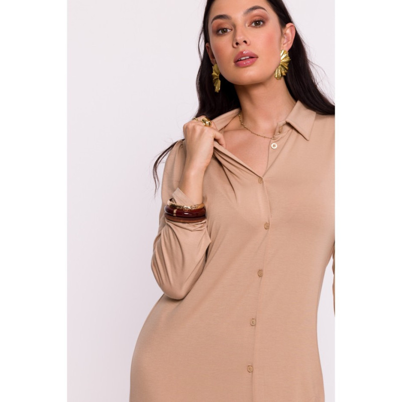 B285 Viscose button-down dress - cappuccino