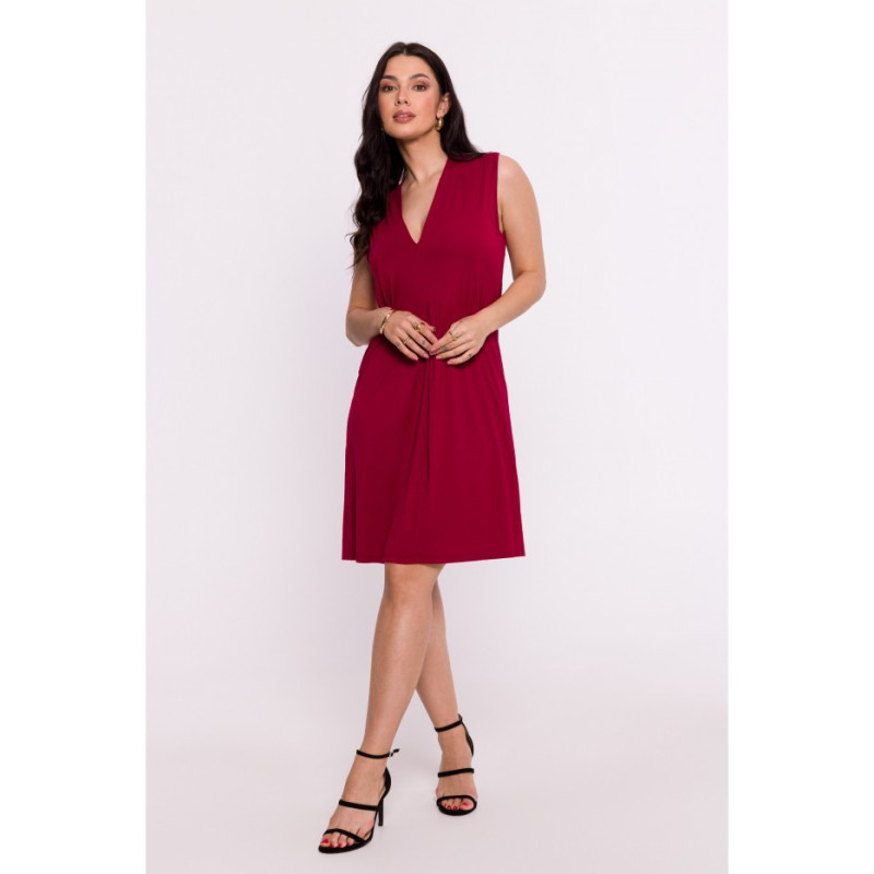 B286 Viscose dress with overlap short - burgundy