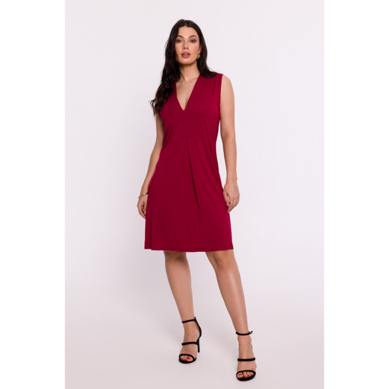 B286 Viscose dress with overlap short - burgundy