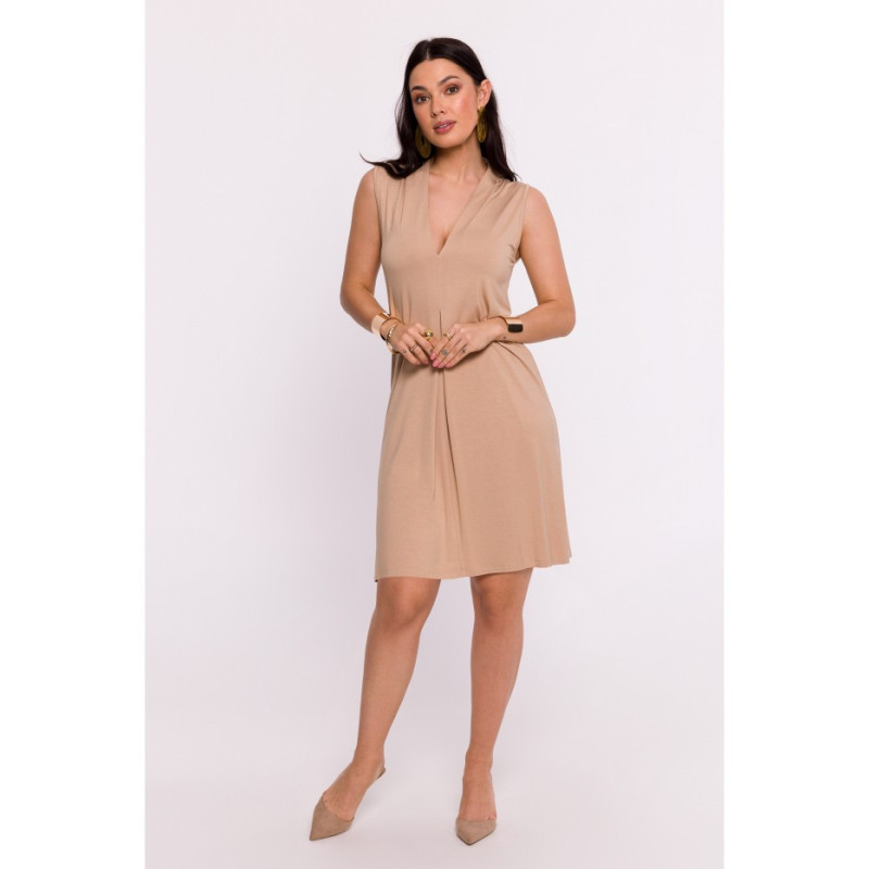 B286 Viscose dress with overlap short - cappuccino