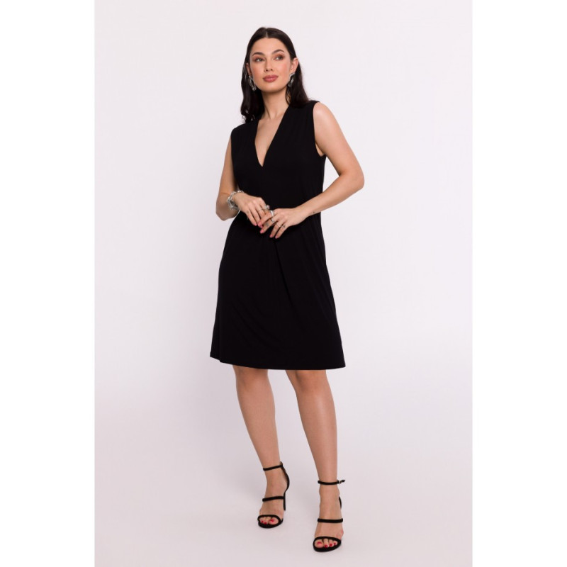 B286 Viscose dress with overlap short - black