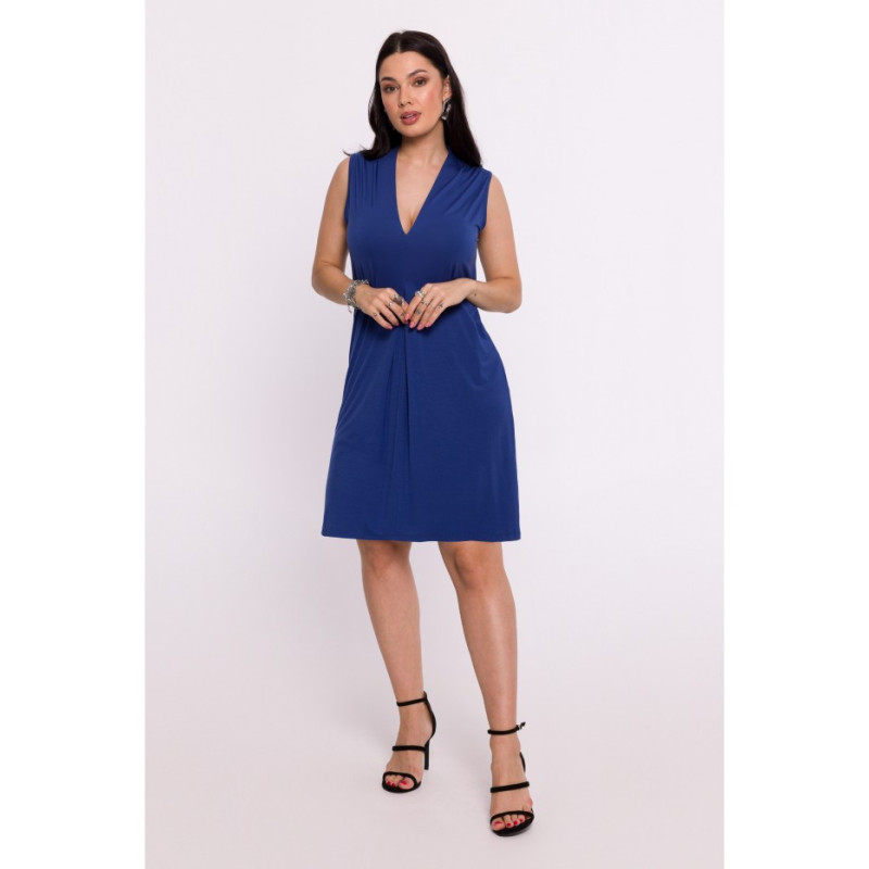 B286 Viscose dress with overlap short - blue