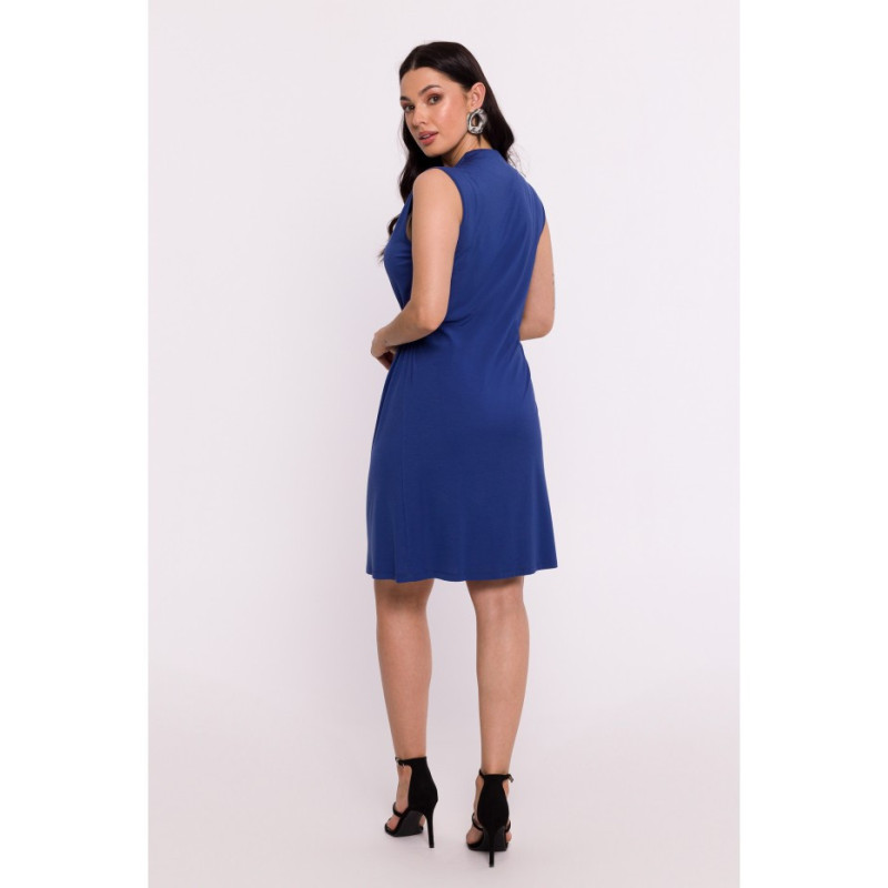 B286 Viscose dress with overlap short - blue