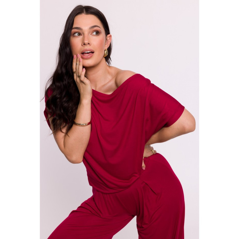 B287 Viscose bat blouse - maroon