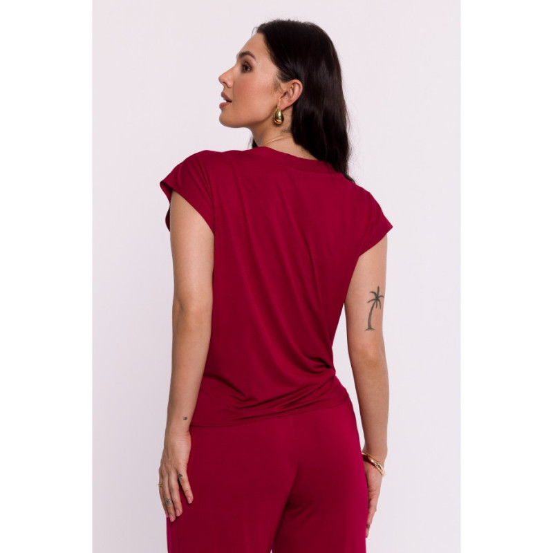 B288 Overlap viscose blouse - maroon