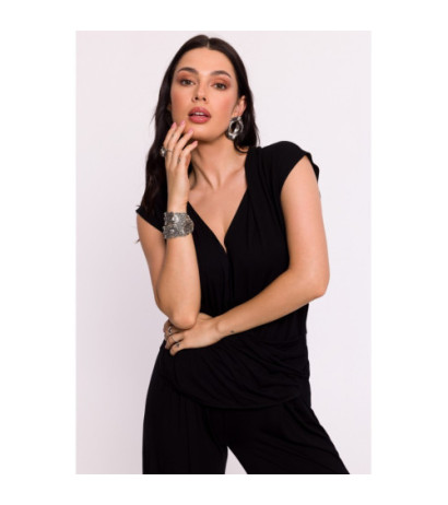 B288 Overlap viscose blouse - black