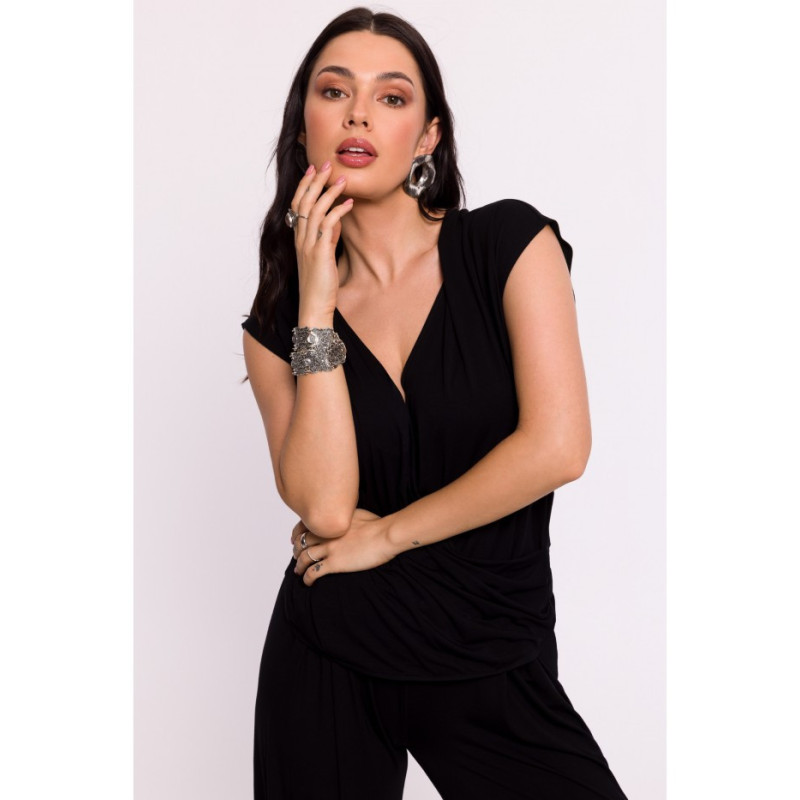 B288 Overlap viscose blouse - black