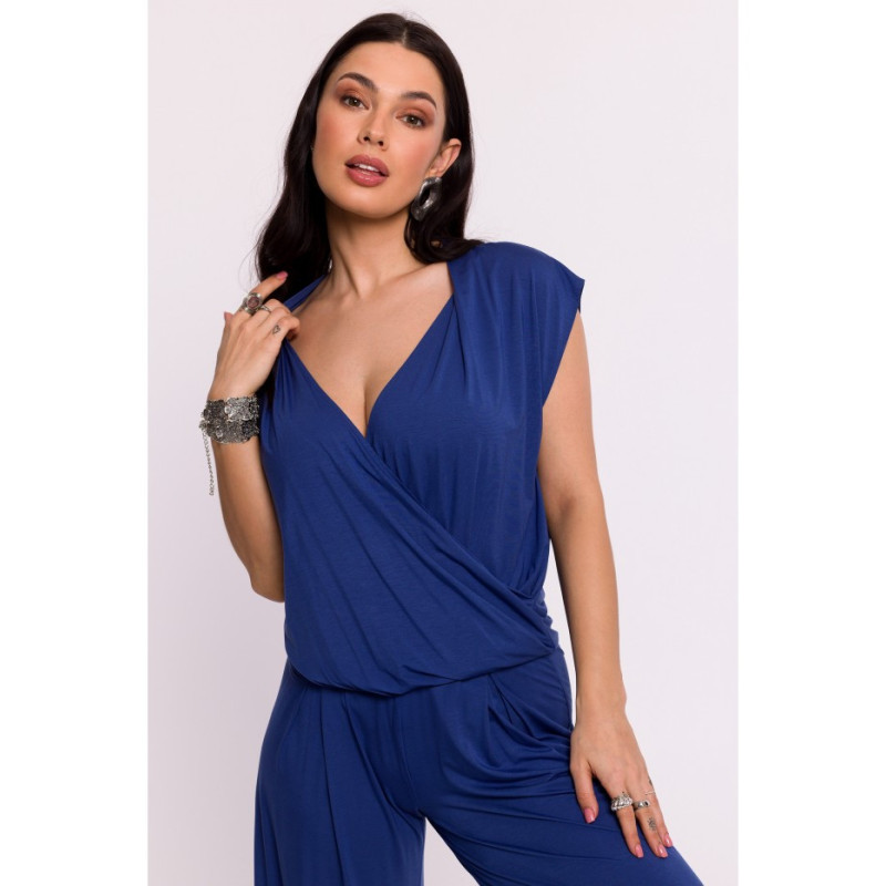 B288 Overlap viscose blouse - blue