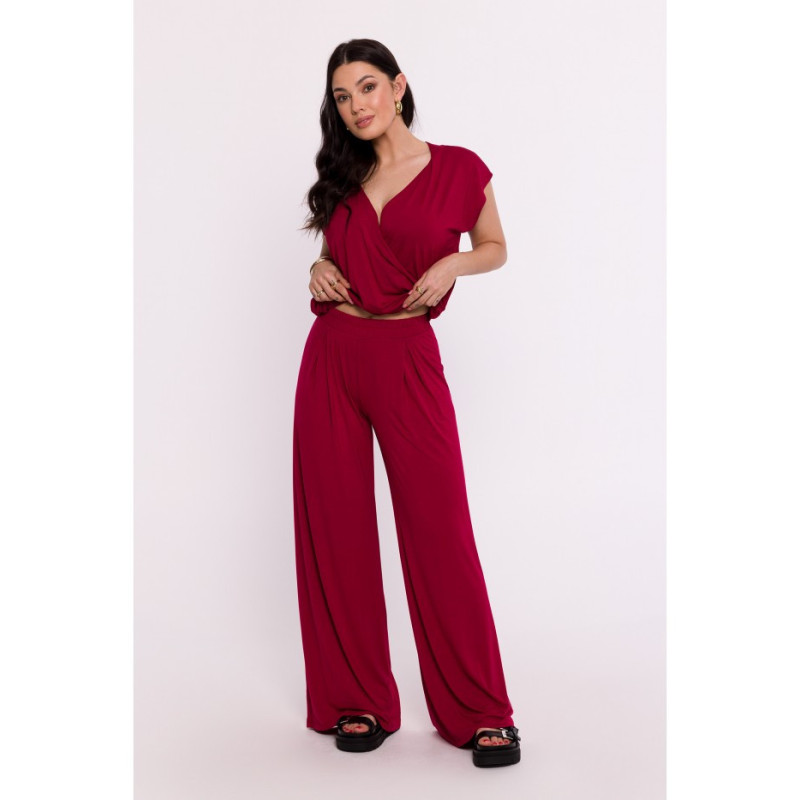 B289 Viscose pants with pleat - maroon