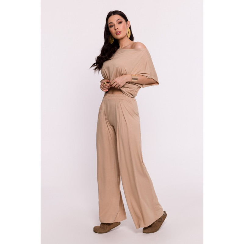 B289 Viscose pants with pleat - cappuccino