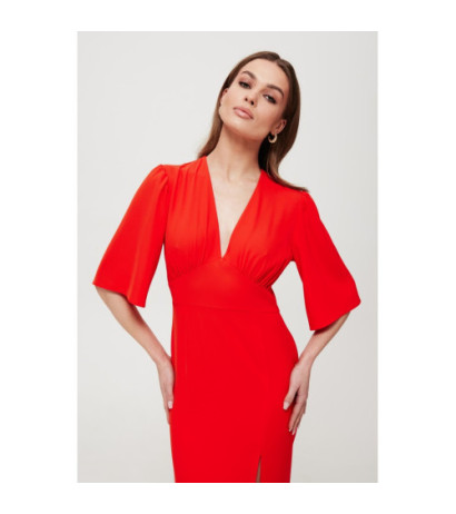 K183 Maxi dress with leg slit - coral