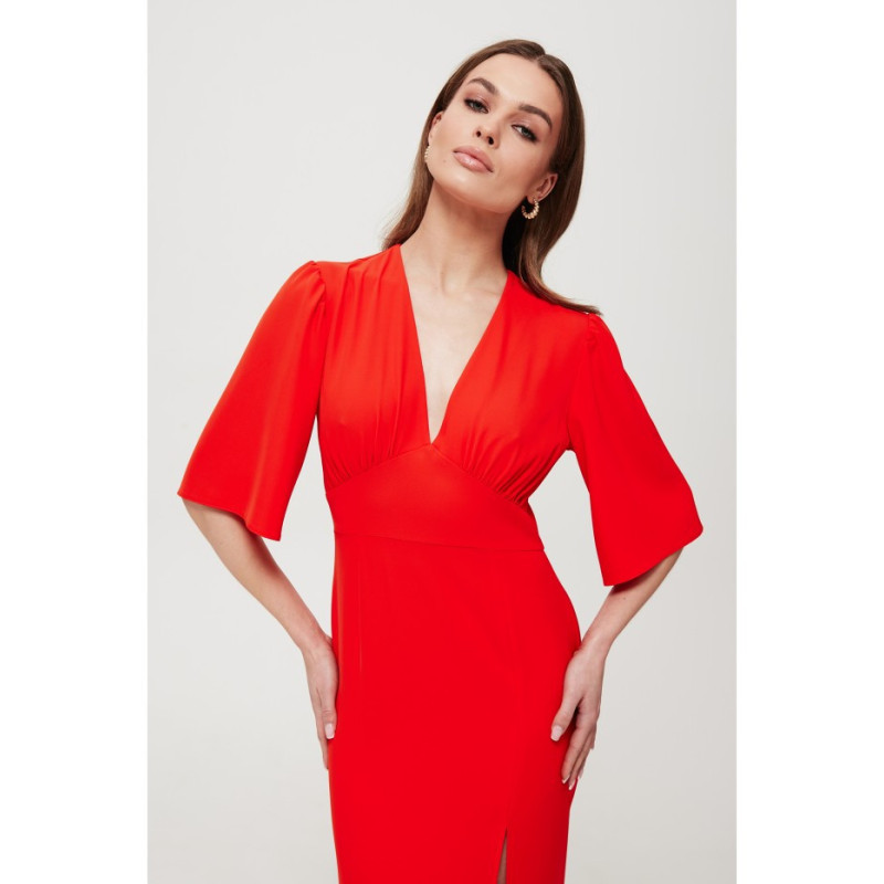 K183 Maxi dress with leg slit - coral