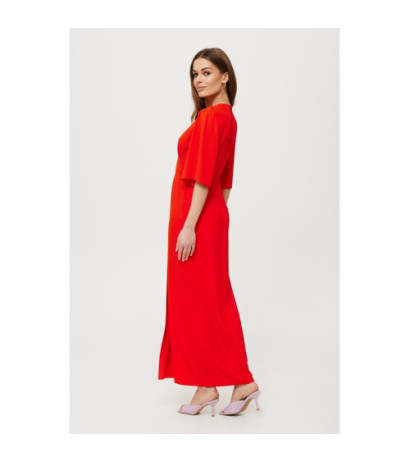 K183 Maxi dress with leg slit - coral