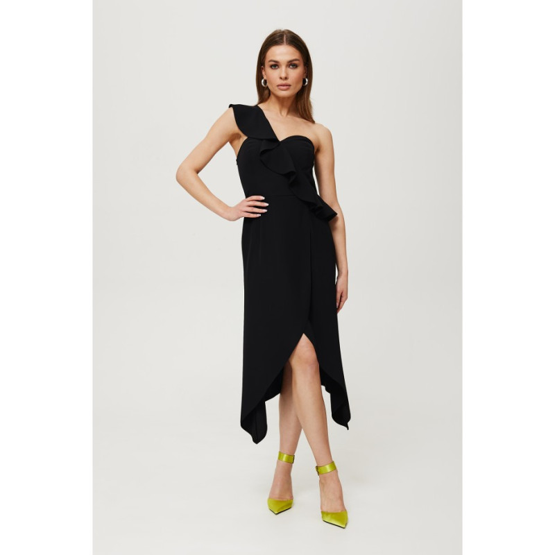 K185 One shoulder ruffle dress - black