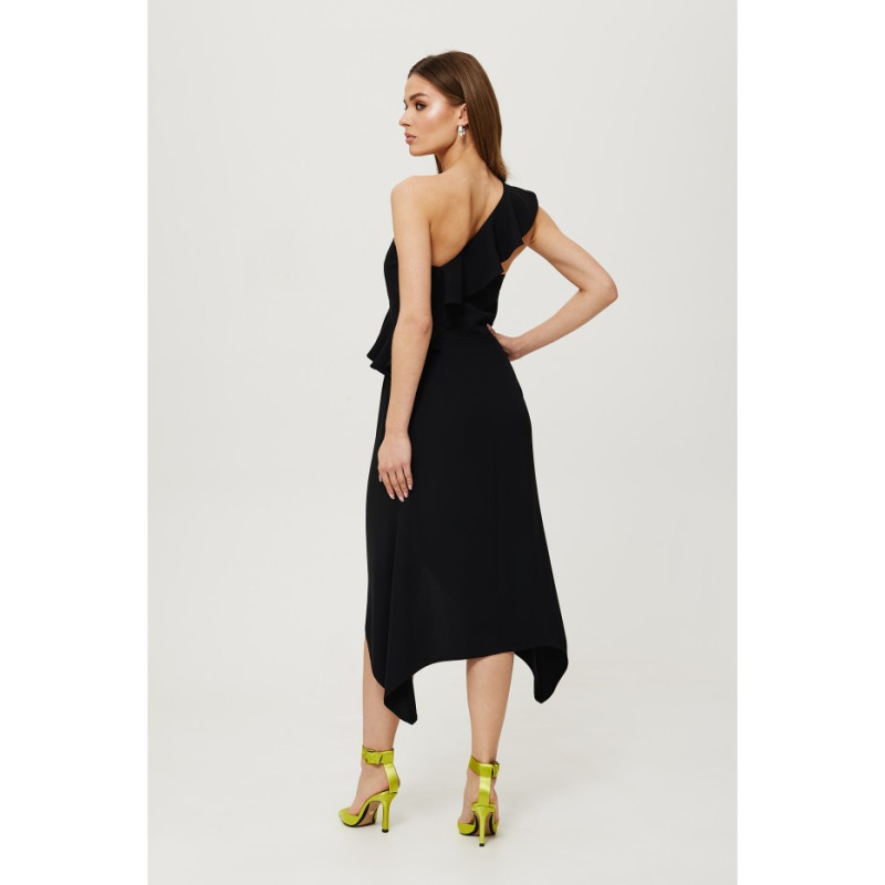 K185 One shoulder ruffle dress - black