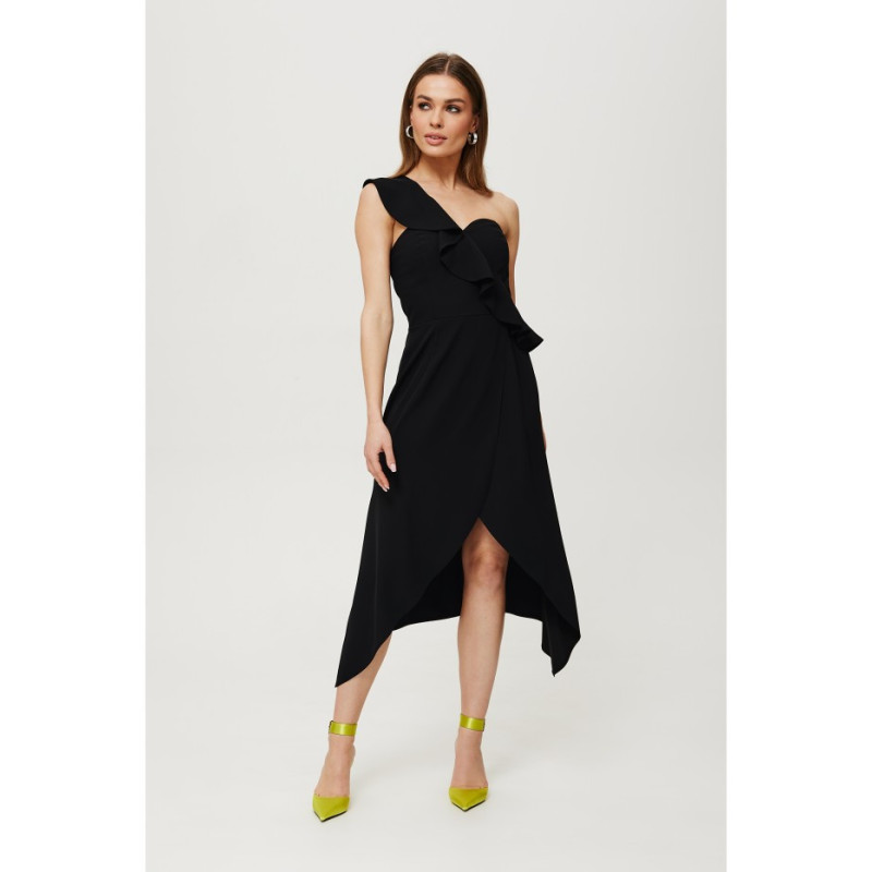 K185 One shoulder ruffle dress - black