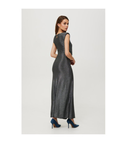 K186 Metallic maxi dress with cushions and pleats - silver