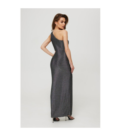 K189 Metallic maxi dress with teardrop neckline - silver