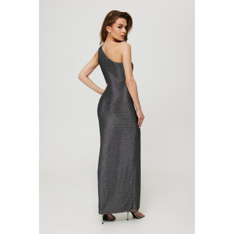 K189 Metallic maxi dress with teardrop neckline - silver