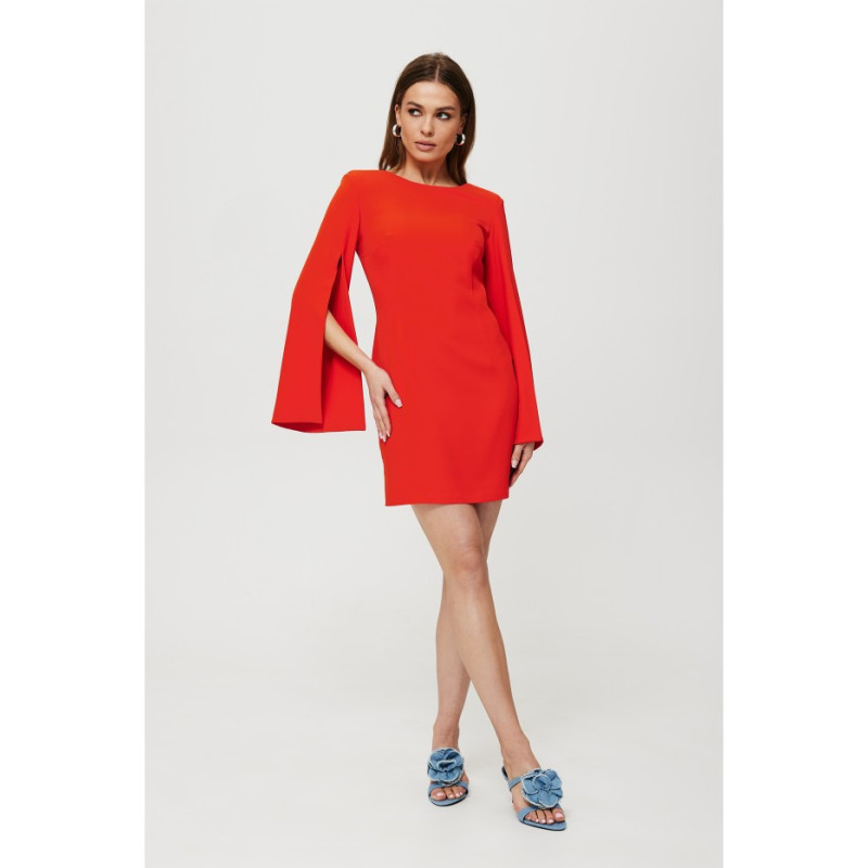 K190 Dress with slit sleeves - coral