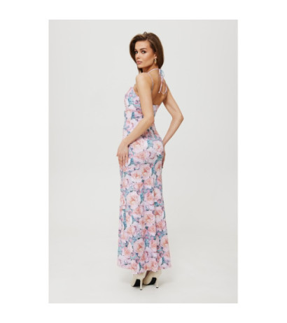 K193 Printed maxi dress with tie at neckline - model 1