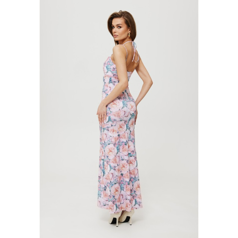 K193 Printed maxi dress with tie at neckline - model 1