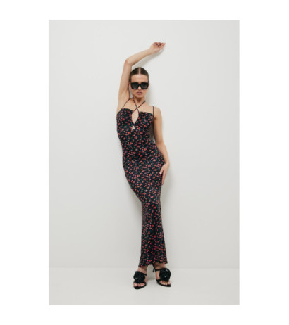 K193 Printed maxi dress with tie at neckline - model 3