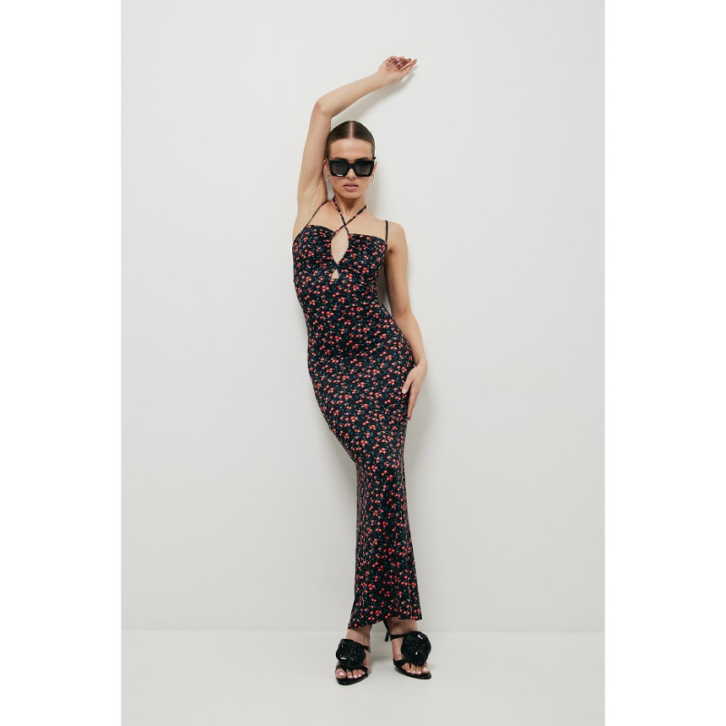 K193 Printed maxi dress with tie at neckline - model 3