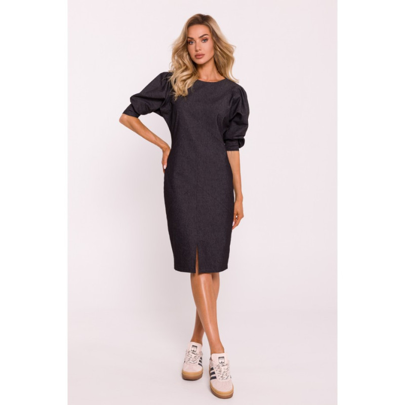 M803 Dress with stitching and buff sleeves - graphite