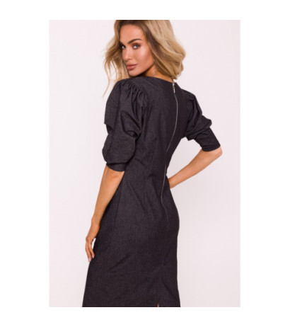 M803 Dress with stitching and buff sleeves - graphite