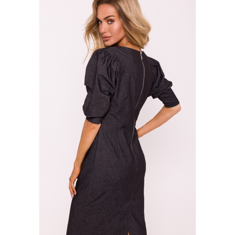 M803 Dress with stitching and buff sleeves - graphite