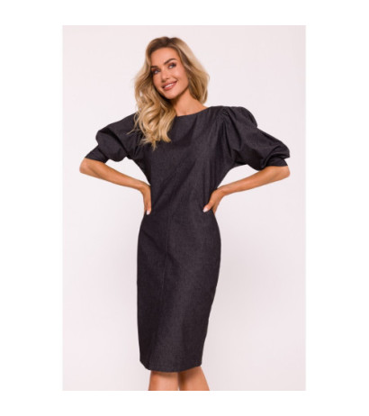 M803 Dress with stitching and buff sleeves - graphite