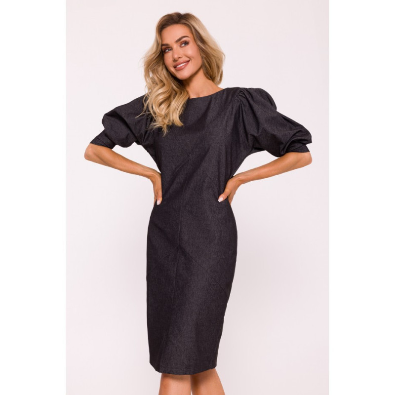 M803 Dress with stitching and buff sleeves - graphite